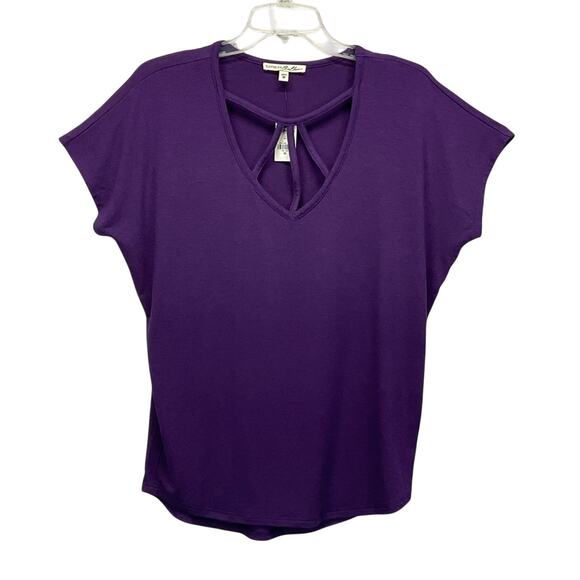 Express One Eleven Top Women's Size XS Purple Pullover Cut- Out V- Neck Comfort - Picture 1 of 5